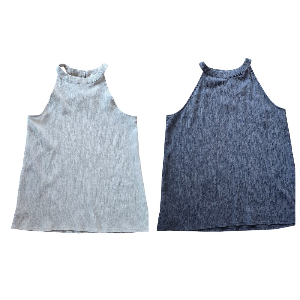 Loft Outlet Bundle Navy Blue Beige Halter Tank Top Crepe Keyhole Women L Coastal